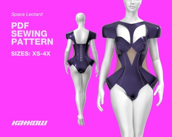 Space Leotard Corset Sewing Pattern (Sizes S - 4X) - PDF DOWNLOAD - Drag Queen Costume, Shoulder Pads, Hip Pads, Corset Pattern