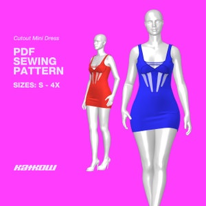 Paneled Cutout Dress Sewing Pattern (Sizes S - 4X) - PDF DOWNLOAD - Drag Queen Costume, Mini Dress, Modern Dress, Kardashian Outfit