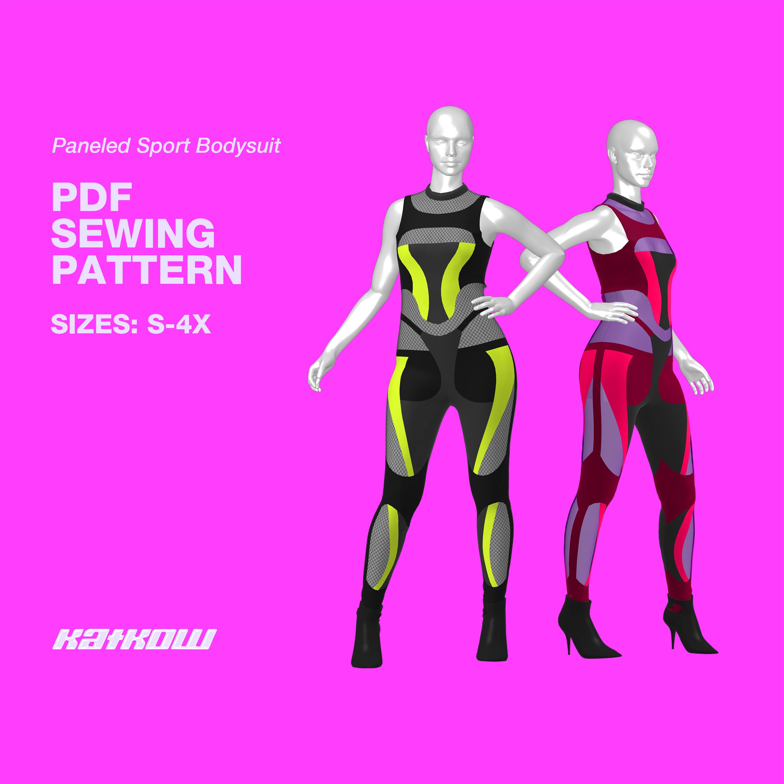 Stretch Colorblock Set Bodysuit & Leggings Sewing Pattern (Sizes XS-4X) PDF  – Katkow