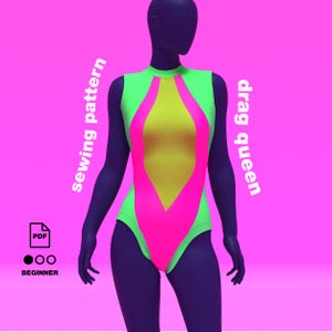 Ärmelloses Cutout Trikot Schnittmuster (XS - 4X) PDF - Posieren ganzanzug Kostüm Bodycon Cosplay Goth Rave Festival Plus Size