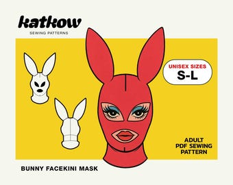 Bunny Facekini Mask (S-L) Drag Queen Halloween Costume Sewing Pattern Club Kid Latex Inspired