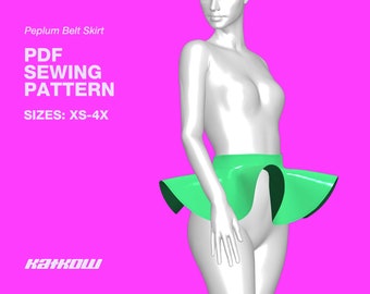 Peplum Belt Skirt Sewing Pattern (Sizes XS - 4X) - PDF DOWNLOAD - Drag Queen Costume, Belt Pattern, Mini Dress, Tear Away