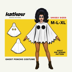 Ghost Hooded Poncho (M-L-XL) Sewing Pattern Halloween Drag Queen Costume PDF