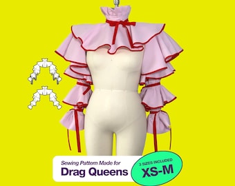 Clown Costume Ruffle Shrug (XS-M) Sewing Pattern for Drag Queen Halloween Unisex Circus Collar Sleeve