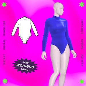 Women&#39;s Leotard Sewing Pattern (Sizes XS - XXL) pdf - Long Sleeve Standard Sizing, Stretch Jumpsuit Bodysuit Leotard Bodycon Dancewear