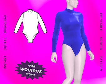 Women's Leotard Sewing Pattern (Sizes XS - XXL) pdf - Long Sleeve Standard Sizing, Stretch Jumpsuit Bodysuit Leotard Bodycon Dancewear