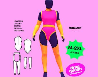 Stretch Set Leotard (M-2XL) Sewing Patterns For Drag Queens Costume Unitard Stretch Bodysuit Fingerless Gloves and Chaps