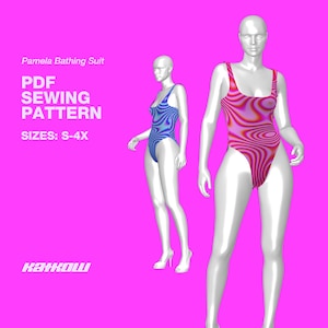 Pamela Bathing Suit Sewing Pattern (Sizes S - 4X) - PDF DOWNLOAD - Drag Queen Costume, Swimwear Pattern, High Wasited, Dance Leotard