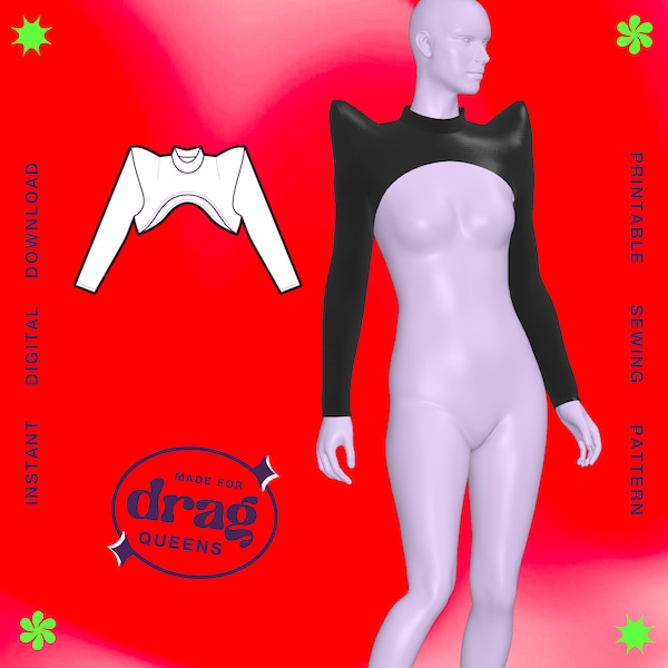 Pointed Shoulder Shrug Sewing Pattern PDF (Sizes: XS-4X) Made for Drag Queens Costume Stretch Pointy Long Sleeve Top Spike Gaga Rave