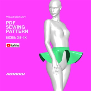 Peplum Belt Skirt Sewing Pattern (Sizes XS - 4X) - PDF DOWNLOAD - Drag Queen Costume, Belt Pattern, Mini Dress, Tear Away
