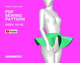 Peplum Belt Skirt Sewing Pattern (Sizes XS - 4X) - PDF DOWNLOAD - Drag Queen Costume, Belt Pattern, Mini Dress, Tear Away