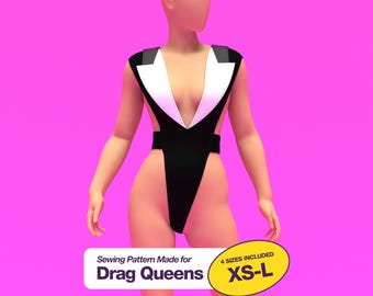 Sling Bodysuit (XS-L) Sewing Pattern For Drag Queens Halloween Sexy Blazer Leotard Costume Stretch