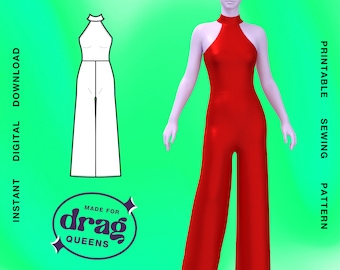 Drag Queen Jumpsuit Sewing Pattern (Sizes XS -4X) PDF Fashion Costume Rave Sexy Bodysuit Catsuit Latex Plus Size Sleeveless