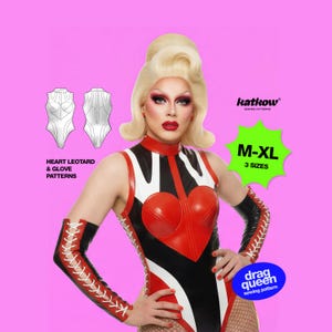 Patrón de costura para leotardo de corazón (M-XL) para drag queens, elástico con cortes en bloques de color.