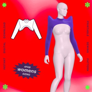 Women&#39;s Pointed Shoulder Shrug Sewing Pattern PDF (Sizes: XS-XXL) Costume Stretch Pointy Long Sleeve Top Spike Gaga Rave Cosplay Witch Goth