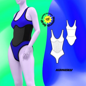 Stretch Colorblock Corset Bodysuit Sewing Pattern (Sizes XS-4X) - PDF Drag Queen Costume Leotard Gymnastics