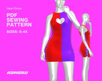 Heart Lace Up Dress Sewing Pattern (Sizes S - 4X) - PDF DOWNLOAD - Drag Queen Costume Corset Dress