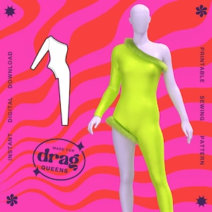 Drag Queen Asymmetric Catsuit Sewing Pattern (Sizes XS -4X) PDF Fashion Costume Cosplay Rave Sexy Bodysuit Jumpsuit Latex Plus Size