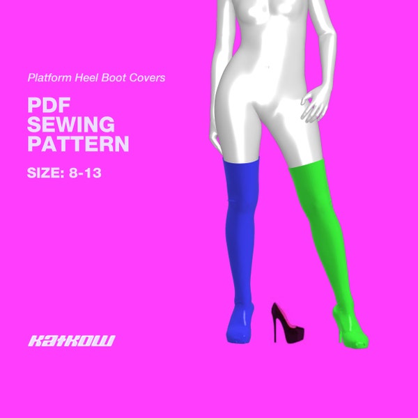 Modèle de couture de couverture de botte de talon de plate-forme (taille unique) - TÉLÉCHARGEMENT PDF - Costume Drag Queen, cuisse haute, chaussures de cosplay