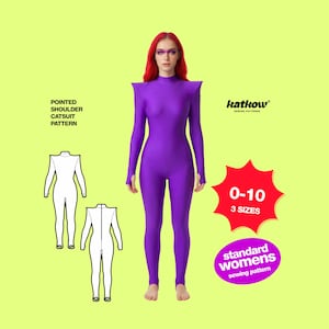Womens Pointed Shoulder Catsuit (0-10) Sewing Pattern Stretch Dance Cosplay Superhero Suit