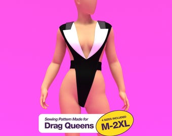 Sling Bodysuit (M-2XL) Sewing Pattern For Drag Queens Halloween Sexy Blazer Leotard Costume Stretch