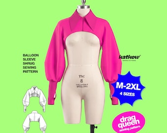 Balloon Sleeve Shrug (M-2XL) Sewing Pattern For Drag Queens Download Oversized Top Beginner