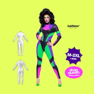 Panelerad catsuit-body (M-2XL) sömnadsmönster för drag queen-kostym med stretch PDF