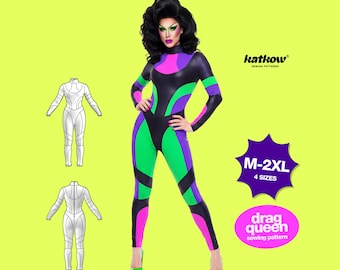Paneled Catsuit Bodysuit (M-2XL) Sewing Pattern For Drag Queen Costume Jumpsuit Stretch PDF