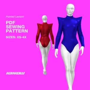 Pointed Shoulder Long Sleeve Leotard Sewing Pattern (Sizes XS - 4X) - PDF DOWNLOAD - Drag Queen Costume, Dance Leotard, Leotard Pattern