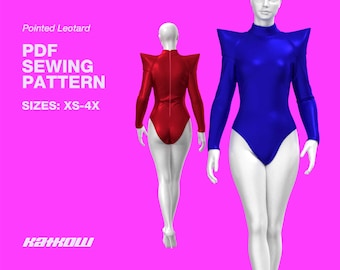 Pointed Shoulder Long Sleeve Leotard Sewing Pattern (Sizes XS - 4X) - PDF DOWNLOAD - Drag Queen Costume, Dance Leotard, Leotard Pattern