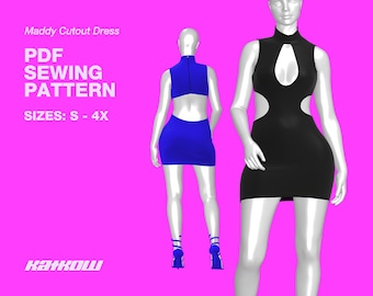 Maddy Euphoria Dress Sewing Pattern (Sizes S - 4X) - PDF DOWNLOAD - Drag Queen Costume,  Mini Cutout Dress, Bodycon Dress