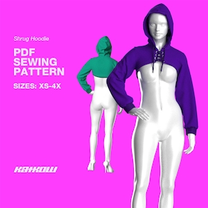 Hoodie Shrug Sewing Pattern (Sizes XS - 4X) - PDF DOWNLOAD - Drag Queen Costume, Cutout Top, Long Sleeve Top