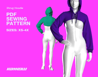 Hoodie Shrug Sewing Pattern (Sizes XS - 4X) - PDF DOWNLOAD - Drag Queen Costume, Cutout Top, Long Sleeve Top