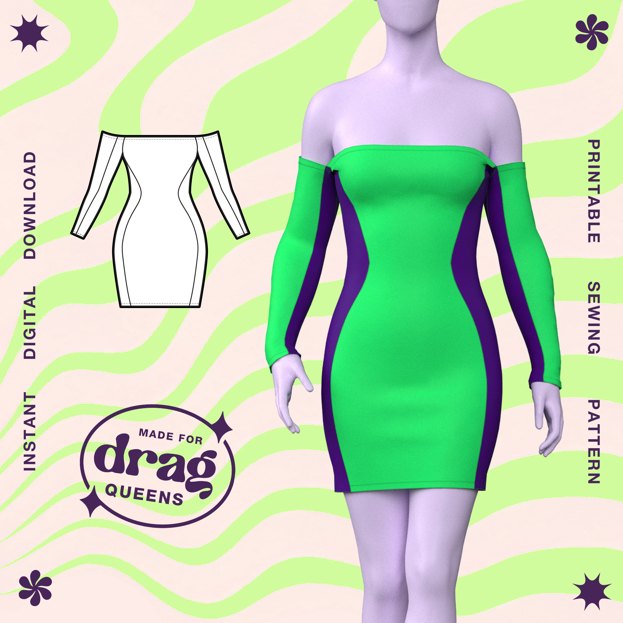 sims 4 bodycon dress cc Off-Shoulder Snatched Dress Sewing Pattern (XS-4X) For Drag Queens