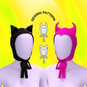 Trapperhut mit Hörnern und Ohren (Größen 53-61 cm) - PDF - Drag-Queen-Kostüm, Gesichtsmaske, Bondage, Halloween, Katzen-, Teufels-Bucket-Hat