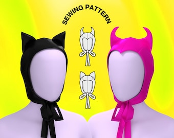 Trapper Hat with Horns & Earns Sewing Pattern (Sizes 21"-24") - PDF - Drag Queen Costume, Face, Bondage, Halloween, Cat, Devil Bucket Hat