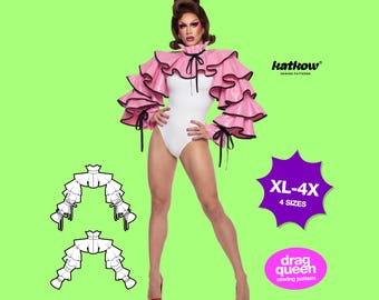 Clown Ruffle Shrug (XL-4X) Drag Queen Halloween Costume Sewing Pattern Unisex Circus Collar
