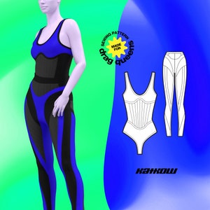 Set - Stretch Colorblock Bodysuit & Leggings Sewing Pattern (Sizes XS-4X) - PDF Drag Queen Costume