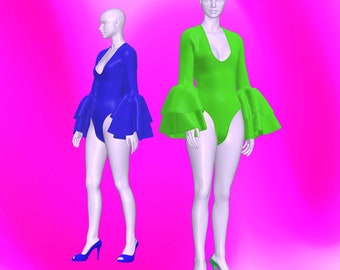 Lola Bell Sleeve Leotard Sewing Pattern (Sizes XS - 4X) Drag Queen Costume Rave Bodysuit Stretch Gymnastics PDF