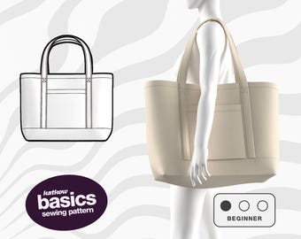 Oversized Tasche Schnittmuster PDF Strandtasche Gepäck Lebensmittel ziehen Reise Canvas Leder Denim Wochenendtasche