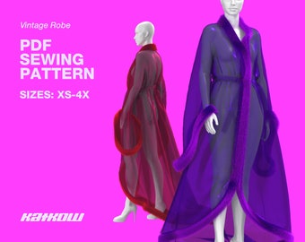 Vintage Robe Sewing Pattern (Sizes XS - 4X) - PDF DOWNLOAD - Drag Queen Costume, Sleepwear, Bridal Robe, Lingerie, Old Hollywood Robe