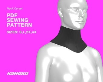 Neck Corset Sewing Pattern (S,L,2X,4X) - PDF DOWNLOAD - Drag Queen Costume, Corset Pattern, Neck Accessory, Bondage Corset, Fetish Gear