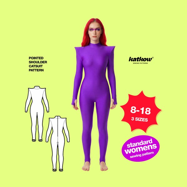 Womens Pointed Shoulder Catsuit (8-18) Sewing Pattern Stretch Dance Cosplay Superhero Suit