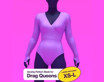 Wrap Leotard (XS-L) Sewing Pattern For Drag Queens Halloween Sexy Bodysuit Madonna Costume Stretch