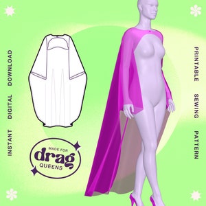 Shrug Cape Sewing Pattern (Sizes XS-4X)  - PDF - Drag Queen Costume, Long Sleeve, Cover Up, Ethereal Flowy Silhouette