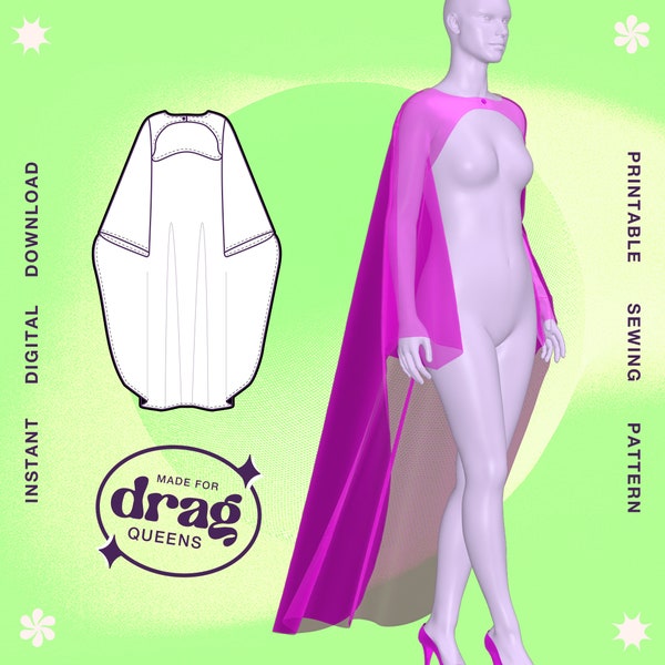 Shrug Cape Sewing Pattern (Sizes XS-4X)  - PDF - Drag Queen Costume, Long Sleeve, Cover Up, Ethereal Flowy Silhouette