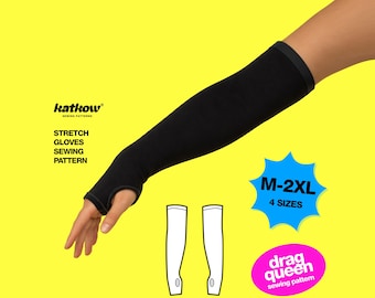 Fingerless Glove (M-2XL) Sewing Pattern For Drag Queens Costume Stretch Opera Bicep Gloves
