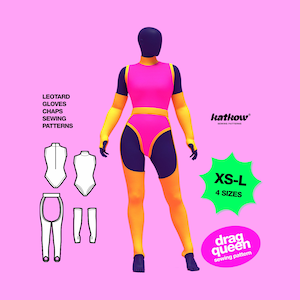 Stretch Set Leotard (XS-L) Sewing Patterns For Drag Queens Costume Unitard Stretch Bodysuit Fingerless Gloves and Chaps