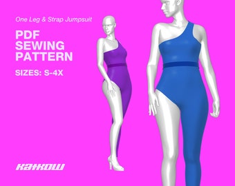 One Leg Jumpsuit Sewing Pattern (Sizes S - 4X) - PDF DOWNLOAD - One Shoulder, Drag Queen Costume, Bodysuit, Catsuit, Leotard