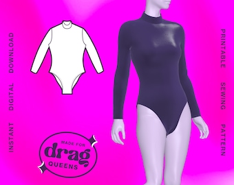 Long Sleeve Leotard Sewing Pattern (Sizes XS - 4X) - PDF DOWNLOAD - Drag Queen Costume, Unitard, Dance Leotard, Leotard Pattern